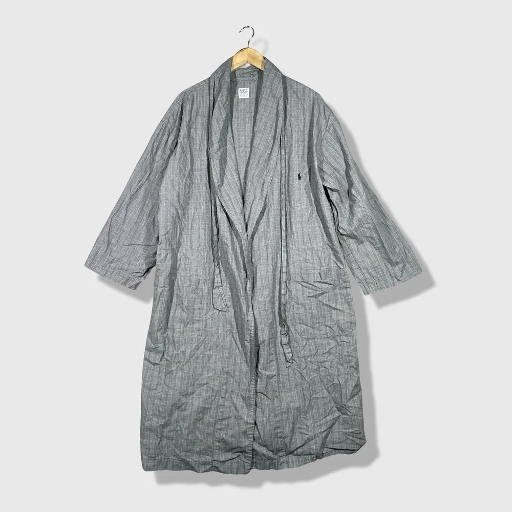 Polo Ralph Lauren Robe Mens S/M Gray‎ Plaid Sleepwear Loungewear Preppy Classic